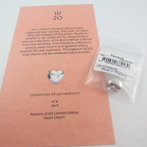 Pandora 20th Anniversary Heart Charm – Sterling Silver, Fits Moments Bracelet - Picture 4 of 6